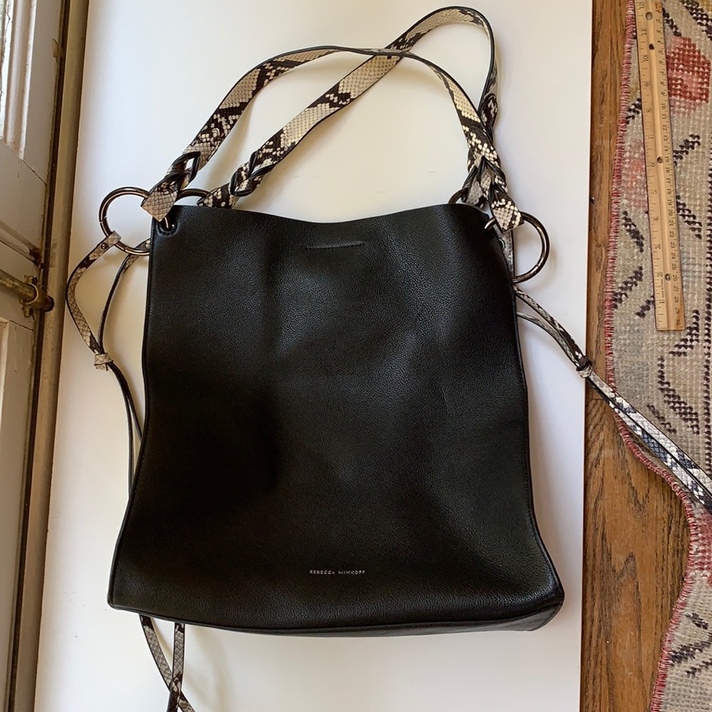 Rebecca Minkoff black and snack skin tote